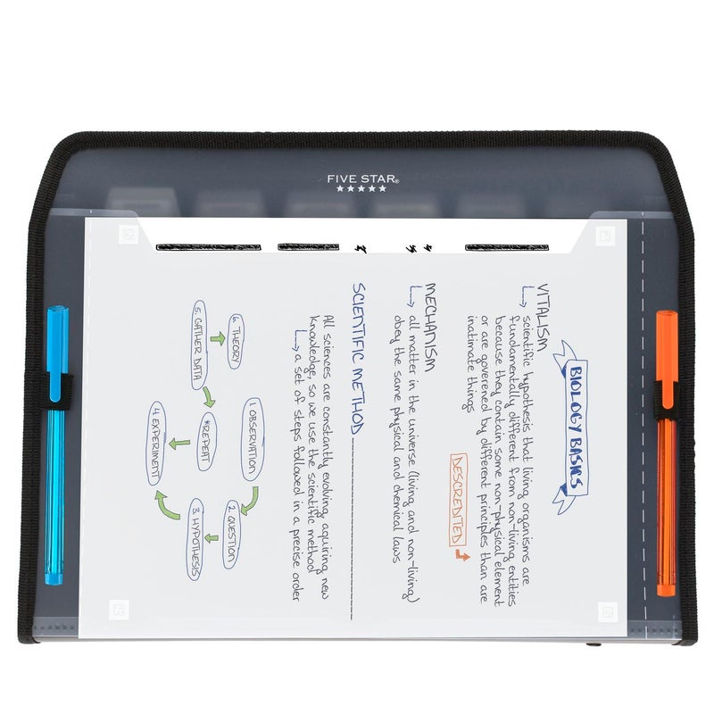 Five Star 7 Pocket Expanding File Organizer, Plastic Expandable File Folders with Customizable Tabs & Clear Cover, Holds 11" x 8-1/2", Zipper Closure, Black (72709) - Image 5